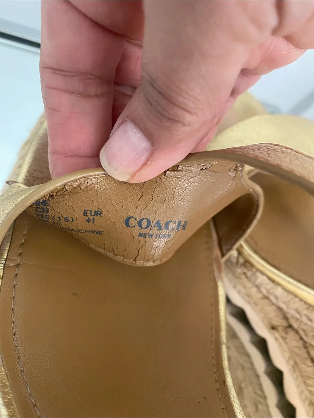 Coach Gold Wedge Sandals with Ankle Strap 41